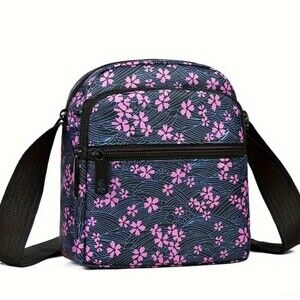 Floral Wave Crossbody Bag Pink Cherry Blossom‎ Pattern Small Shoulder Purse